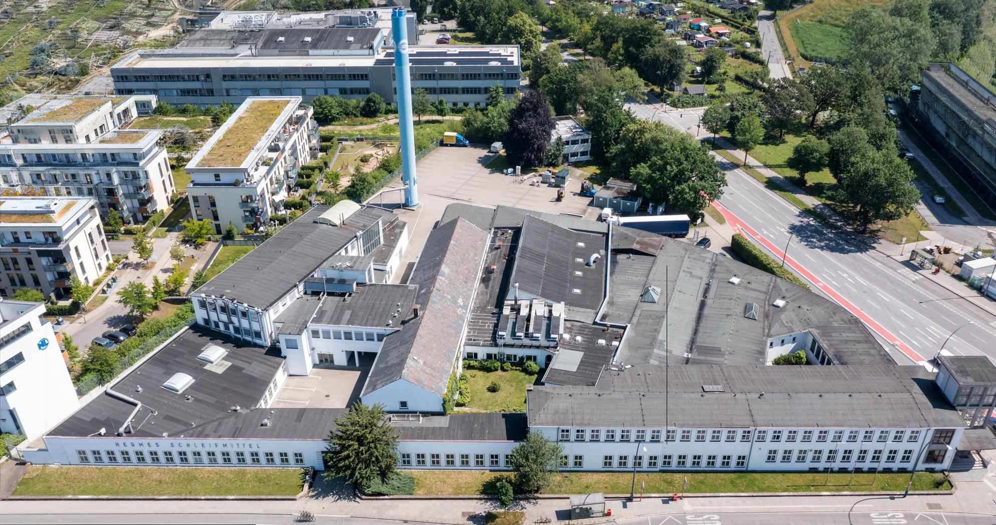 Luftbild der Luruper Schleife mit den Gebäudeteilen